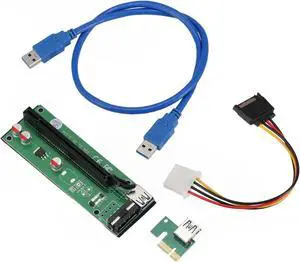 60cm PCI-Express PCI-E 1X to 16X Riser Card Adapter PCIE Extender + USB 3.0 Cable + SATA to 4Pin IDE Molex Power Cord QJY99, Green 60cm PCI-Express PCI-E 1X to 16X Riser Card Adapter PCIE Extender + USB 3.0 Cable + SATA to 4Pin IDE Molex Power Cord QJY99, Green