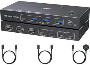 USB C KVM Switch 3 Monitors 2 Computers 4K/1080P@60Hz,USB-C Triple Monitor KVM Switches with 4 USB3.2 Ports Keyboard Mouse,10Gbps,80W PD Charging,For Windows and Mac OS,Driver Installation is Required USB C KVM Switch 3 Monitors 2 Computers 4K/1080P@60Hz,USB-C Triple Monitor KVM Switches with 4 USB3.2 Ports Keyboard Mouse,10Gbps,80W PD Charging,For Windows and Mac OS,Driver Installation is Required
