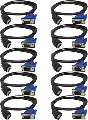 2025 Updated 10pcs HDMI Male to VGA Male Connection Cable 1080P Video Converter Adapter Cable for PC DVD Player 1080P HDTV, 6 Feet, Gold-Plated,Pack of 10 2025 Updated 10pcs HDMI Male to VGA Male Connection Cable 1080P Video Converter Adapter Cable for PC DVD Player 1080P HDTV, 6 Feet, Gold-Plated,Pack of 10