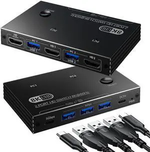 8K@60Hz KVM Switch 1 Monitors 2 Computers - 8K Hd Mi KVM Switcher for Two Computers with 4 USB 3.0 A/C Port Share One Monitor Keyboard Mouse Printer U-Drive, with EDID Adaptive and 2*USB Cables 8K@60Hz KVM Switch 1 Monitors 2 Computers - 8K Hd Mi KVM Switcher for Two Computers with 4 USB 3.0 A/C Port Share One Monitor Keyboard Mouse Printer U-Drive, with EDID Adaptive and 2*USB Cables