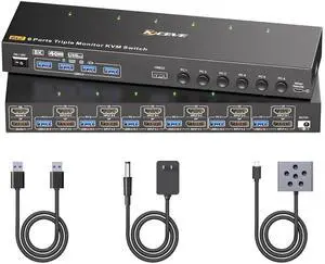 KVM Switch 6 Computers 2 Monitors, Reyoten 8K@60Hz, HDMI 2.1 & DP 1.4, 4×USB 3.0 KVM Switch 6 Computers 2 Monitors, Reyoten 8K@60Hz, HDMI 2.1 & DP 1.4, 4×USB 3.0