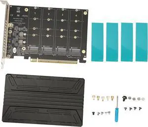 Vikye Quad M.2 NVME to PCIe Adapter, 4 M.2 PCIe SSD Slots, PCIE 4.0, PCIe X16, High Power Chip, LED Indicator, Aluminum Alloy, PH44C, 32Gbps, Supports PCIE 3.0/4.0 Vikye Quad M.2 NVME to PCIe Adapter, 4 M.2 PCIe SSD Slots, PCIE 4.0, PCIe X16, High Power Chip, LED Indicator, Aluminum Alloy, PH44C, 32Gbps, Supports PCIE 3.0/4.0