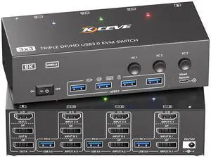 HDMI Dispalyport KVM Switch 3 Monitors 3 Computers 8K@60Hz 4K@144Hz, USB3.0 KVM Switches Triple Monitor for 3 PC Share 3 Screens and 4 SUB3.0 Ports, Support Extended/Mirror Mode, with Wired Controller HDMI Dispalyport KVM Switch 3 Monitors 3 Computers 8K@60Hz 4K@144Hz, USB3.0 KVM Switches Triple Monitor for 3 PC Share 3 Screens and 4 SUB3.0 Ports, Support Extended/Mirror Mode, with Wired Controller