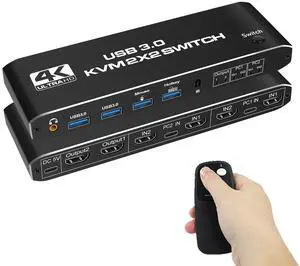 KVM Switch 2 Monitors 2 Computers, 4K@60Hz HDMI KVM switches with 4 USB 3.0 Ports, Keyboard Video Mouse Audio Peripherals Switch Support UHD, Hotkey KVM Switch 2 Monitors 2 Computers, 4K@60Hz HDMI KVM switches with 4 USB 3.0 Ports, Keyboard Video Mouse Audio Peripherals Switch Support UHD, Hotkey