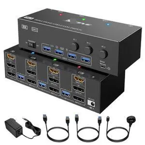 KVM Switch 3 Computers 3 Monitors 8K Triple Monitor KVM for 3 PC Share 4 USB 3.0 Device(US Power Plug) KVM Switch 3 Computers 3 Monitors 8K Triple Monitor KVM for 3 PC Share 4 USB 3.0 Device(US Power Plug)
