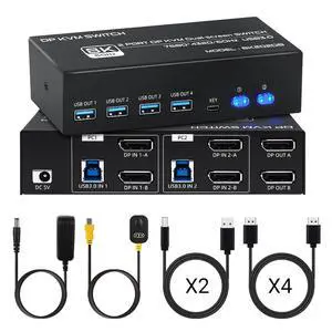 8K@60Hz KVM Switch 2 Monitors 2 Computers 4K@120Hz USB 3.0 Dual Monitor KVM for 2 PC Share 2 Monitor and 1 Set of Keyboard Mouse Printer (Dual Monitor DP DP) 8K@60Hz KVM Switch 2 Monitors 2 Computers 4K@120Hz USB 3.0 Dual Monitor KVM for 2 PC Share 2 Monitor and 1 Set of Keyboard Mouse Printer (Dual Monitor DP DP)