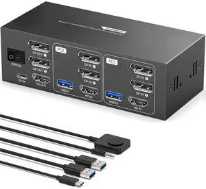KVM Switch 3 Monitors 2 Computers, HDMI + DisplayPort, 8K@60Hz | Share 3 Monitors, Keyboard & Mouse | USB 3.0 | Wired Controller | EDID Adaptive | Office/Gaming/Trading/Workstation KVM Switch 3 Monitors 2 Computers, HDMI + DisplayPort, 8K@60Hz | Share 3 Monitors, Keyboard & Mouse | USB 3.0 | Wired Controller | EDID Adaptive | Office/Gaming/Trading/Workstation