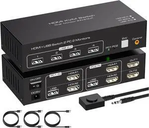 HDMI KVM Switch 2 Monitors Computers 4K@60Hz USB Switches Port for PC or Laptop Share Dual Monitor and 1 Set of Keyboa HDMI KVM Switch 2 Monitors Computers 4K@60Hz USB Switches Port for PC or Laptop Share Dual Monitor and 1 Set of Keyboa