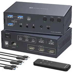 Thunderbolt 4 KVM Switch Docking Station for 3 Monitors 3 Laptops or Macbooks Extended Triple 4K@60Hz HDMI Display with DisplayLink USB3.0/USB C Thunderbolt 4 KVM Switch Docking Station for 3 Monitors 3 Laptops or Macbooks Extended Triple 4K@60Hz HDMI Display with DisplayLink USB3.0/USB C