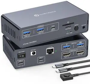 USB C Docking Station with KVM Switch 2 Monitors 2 Computers 4K@60Hz HDMI EDID KVM Switches Dual Monitor for 2 Laptops Share a 1G Ethernet 5 USB A/C Devices and SD/microSD Card Slots USB C Docking Station with KVM Switch 2 Monitors 2 Computers 4K@60Hz HDMI EDID KVM Switches Dual Monitor for 2 Laptops Share a 1G Ethernet 5 USB A/C Devices and SD/microSD Card Slots