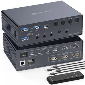 Thunderbolt 4 KVM Switch Docking Station for 3 Monitors 4 laptops/Macbooks Extended Triple 4K60Hz HDMI Display with Displaylink USB3.0/USB C, M1/M2/M3/M4 Mac/Windows/Chrome etc.with Audio and Ethernet Thunderbolt 4 KVM Switch Docking Station for 3 Monitors 4 laptops/Macbooks Extended Triple 4K60Hz HDMI Display with Displaylink USB3.0/USB C, M1/M2/M3/M4 Mac/Windows/Chrome etc.with Audio and Ethernet