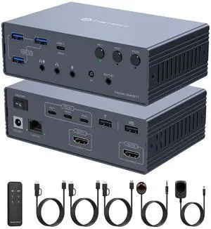 KVM Switch 2 Monitors 3 Computers Docking Station 16-in-1 4K120Hz for M1/M2/M3/M4 with Ethernet EDID, USB 3.0/USB C Thunderbolt 3/4/5 in, 2 HDMI Out Extended/Mirrored Mode for Windows Mac KVM Switch 2 Monitors 3 Computers Docking Station 16-in-1 4K120Hz for M1/M2/M3/M4 with Ethernet EDID, USB 3.0/USB C Thunderbolt 3/4/5 in, 2 HDMI Out Extended/Mirrored Mode for Windows Mac