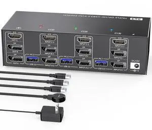 KVM303DH Compact HDMICompatible KVM Switcher 3 in 3 Out 8K@60Hz, 4K@144Hz Triple Monitor USB Switch for Linux, with HighClear Display for Various Display Modes, Office Work Metal Black KVM303DH Compact HDMICompatible KVM Switcher 3 in 3 Out 8K@60Hz, 4K@144Hz Triple Monitor USB Switch for Linux, with HighClear Display for Various Display Modes, Office Work Metal Black