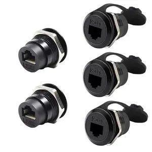 PENGLIN 5PCS RJ45 Panel Mount Connector,Double Head CAT6/5e /5 Ethernet LAN Cable Connector Adapter Female to Female with Waterproof/Dust Cap PENGLIN 5PCS RJ45 Panel Mount Connector,Double Head CAT6/5e /5 Ethernet LAN Cable Connector Adapter Female to Female with Waterproof/Dust Cap