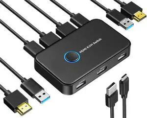 KVM Switch HDMI 2 in 1 Out for 2 Computers Sharing One HD Monitor and Keyboard Mouse KVM Switch HDMI 2 in 1 Out for 2 Computers Sharing One HD Monitor and Keyboard Mouse