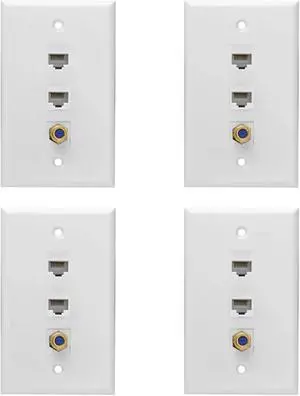 Coax Keystone 4pcs Ethernet Coax Wall Plate 2 Port Cat6 RJ45 Keystone and 1 F Type Connector Female Coax Keystone 4pcs Ethernet Coax Wall Plate 2 Port Cat6 RJ45 Keystone and 1 F Type Connector Female