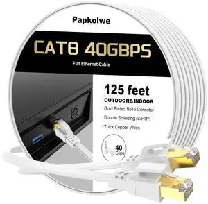Cat 8 Ethernet Cable 125 ft, Heavy Duty High Speed Cat8 LAN Network Cable, 40Gbps 2000MHz RJ45 Flat Internet Computer Patch Cord, Weatherproof S/FTP UV Resistant for Gaming/Router/Modem,Outdoor&Indoor Cat 8 Ethernet Cable 125 ft, Heavy Duty High Speed Cat8 LAN Network Cable, 40Gbps 2000MHz RJ45 Flat Internet Computer Patch Cord, Weatherproof S/FTP UV Resistant for Gaming/Router/Modem,Outdoor&Indoor