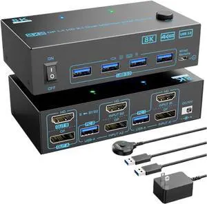 8K Displayport 1.4 + HDMI 2. Dual Monitor KVM Switch Monitors Computers Ports Max Support 8K@60Hz/4K@144Hz Exclusive Sale(AU Power Adapter) 8K Displayport 1.4 + HDMI 2. Dual Monitor KVM Switch Monitors Computers Ports Max Support 8K@60Hz/4K@144Hz Exclusive Sale(AU Power Adapter)