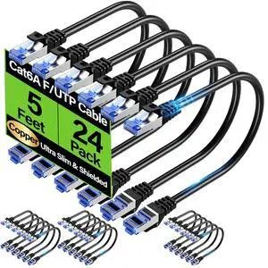 Cat6A Ethernet Cable Shielded 10Gbps 5 ft (24 Pack), Slim Shielded (F/UTP) Ethernet Cable Cat 6, Flexible 28AWG Bare Copper Cat6 Cable, Space-saving Cat 6a Network Cable for Server, Data Center, Black Cat6A Ethernet Cable Shielded 10Gbps 5 ft (24 Pack), Slim Shielded (F/UTP) Ethernet Cable Cat 6, Flexible 28AWG Bare Copper Cat6 Cable, Space-saving Cat 6a Network Cable for Server, Data Center, Black