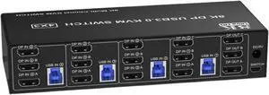 8K USB 3.0 KVM Switch 3 Monitors 4 Computers, DP 1.4 Triple Monitor with Audio Microphone Output and 3 USB 3.0 Ports(EU Plug Adapter) 8K USB 3.0 KVM Switch 3 Monitors 4 Computers, DP 1.4 Triple Monitor with Audio Microphone Output and 3 USB 3.0 Ports(EU Plug Adapter)