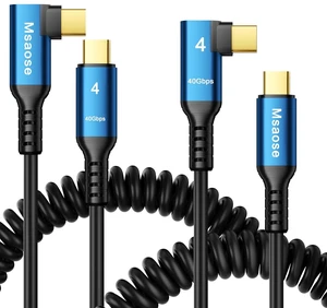Right-Angle Thunderbolt 4 Coiled Cable 2-Pack, 3.3FT 40Gbps, 240W, 8K@60Hz/4K@144Hz for iPhone 17/16/15, Galaxy, Mac mini M4, eGPU, Car Chargers, CarPlay, Tethering (Straight to Angled) Right-Angle Thunderbolt 4 Coiled Cable 2-Pack, 3.3FT 40Gbps, 240W, 8K@60Hz/4K@144Hz for iPhone 17/16/15, Galaxy, Mac mini M4, eGPU, Car Chargers, CarPlay, Tethering (Straight to Angled)