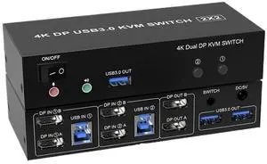 Dual Monitor KVM Switch,DisplayPorts 4K@60Hz DP 1.2 KVM Switch for 2 Computers Share 2 Monitors and 3 USB 3.0 Ports/Audio/Mic(AU Plug Adapter) Dual Monitor KVM Switch,DisplayPorts 4K@60Hz DP 1.2 KVM Switch for 2 Computers Share 2 Monitors and 3 USB 3.0 Ports/Audio/Mic(AU Plug Adapter)