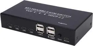 4K KVM Switch, 4 Port USB HD Multimedia Switcher Support 4K@60Hz HDR HDCP2.2 3D, with IR Remote Control, for PC Laptop 4K KVM Switch, 4 Port USB HD Multimedia Switcher Support 4K@60Hz HDR HDCP2.2 3D, with IR Remote Control, for PC Laptop