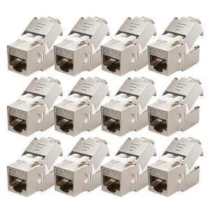 12 Pcs RJ45 Cat7 Cat6A Shielded Keystone Jack, Cat 7 10Gbps Easy Toolless Modular Jacks PoE for 23 to 24 AWG Solid or Stranded S/FTP Ethernet Cable 12 Pcs RJ45 Cat7 Cat6A Shielded Keystone Jack, Cat 7 10Gbps Easy Toolless Modular Jacks PoE for 23 to 24 AWG Solid or Stranded S/FTP Ethernet Cable