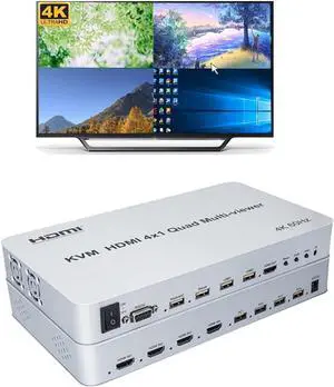 4K @ 60HZ 4 Ports KVM Switch HDMI Multi-Viewer Seamless Switch 4X1 HDMI Quad Screen Real Time Multiviewer Support Mouse Through Mode 4K @ 60HZ 4 Ports KVM Switch HDMI Multi-Viewer Seamless Switch 4X1 HDMI Quad Screen Real Time Multiviewer Support Mouse Through Mode