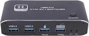 8K@60Hz Displayport Kvm Switcher, 1 Monitors 2 Computers USB 3.0 Kvm Switches Display Port for Two Computers Share External Drives for Gaming Office Home 8K@60Hz Displayport Kvm Switcher, 1 Monitors 2 Computers USB 3.0 Kvm Switches Display Port for Two Computers Share External Drives for Gaming Office Home