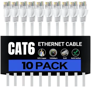 HUGIN Cat 6 Ethernet Cable, 15FT 10 Pack White, Flat High Speed 1000Mbp/s Network Cables with Durable RJ45 Gold-Plated Connectors, Outdoor&Indoor, for Router, Modem, PS4/5(15FT 10pack White) HUGIN Cat 6 Ethernet Cable, 15FT 10 Pack White, Flat High Speed 1000Mbp/s Network Cables with Durable RJ45 Gold-Plated Connectors, Outdoor&Indoor, for Router, Modem, PS4/5(15FT 10pack White)