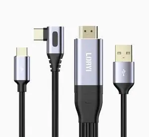 90 Degree HDMI to USB C Cable 8.2ft 4K@60Hz, Support Touch, HDMI to Type C Converter Cord(Male to Male), Compatible with Xreal Air, Nreal Air, Steam Deck Dock, PS5, Xbox, Portable Monitor 90 Degree HDMI to USB C Cable 8.2ft 4K@60Hz, Support Touch, HDMI to Type C Converter Cord(Male to Male), Compatible with Xreal Air, Nreal Air, Steam Deck Dock, PS5, Xbox, Portable Monitor