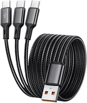 100W 6A USB-A to 3 ×t2y>pe-c 3 in 1 Fast Cable(1.2m,H) 100W 6A USB-A to 3 ×t2y>pe-c 3 in 1 Fast Cable(1.2m,H)