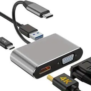 4 in 1 USB C Hub Multiport Adapter Docking Station Type C to 4K HDTV VGA 100W PD Fast Splitter 4 in 1 USB C Hub Multiport Adapter Docking Station Type C to 4K HDTV VGA 100W PD Fast Splitter