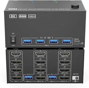 Switcher 4 Monitors 2, USB 3.0 HDMI+DisplayPort Quad Monitor for 2 Computers to Share 4 Monitors 4USB (204 1H3D) Switcher 4 Monitors 2, USB 3.0 HDMI+DisplayPort Quad Monitor for 2 Computers to Share 4 Monitors 4USB (204 1H3D)