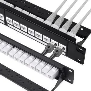 24 Port Keystone Patch Panel, 1U 19-inch RJ45 Network Patch Panel with Back Bar, Loaded with 24 Cat6 Couplers (White) 24 Port Keystone Patch Panel, 1U 19-inch RJ45 Network Patch Panel with Back Bar, Loaded with 24 Cat6 Couplers (White)