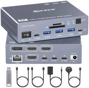 Thunderbolt 4 KVM Switch 3 Monitors 2 Laptops USB C 4K@60Hz,USB C KVM Switch Displaylink Docking Station for Windows Mac M1-M5, Extended Triple Displays,PD 100W,USB 3.0,USB 3.2,SD/TF,1G Ethernet Thunderbolt 4 KVM Switch 3 Monitors 2 Laptops USB C 4K@60Hz,USB C KVM Switch Displaylink Docking Station for Windows Mac M1-M5, Extended Triple Displays,PD 100W,USB 3.0,USB 3.2,SD/TF,1G Ethernet