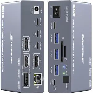 Thunderbolt 4 KVM Switch 3 Monitors 2 Laptops 4K@60Hz, Displaylink USB C Docking Station 3 Monitor KVM for Windows Mac M1 M2 M3 M4, Extended Triple Displays,PD 100W,USB 3.0,USB 3.2,SD/TF,1G Ethernet Thunderbolt 4 KVM Switch 3 Monitors 2 Laptops 4K@60Hz, Displaylink USB C Docking Station 3 Monitor KVM for Windows Mac M1 M2 M3 M4, Extended Triple Displays,PD 100W,USB 3.0,USB 3.2,SD/TF,1G Ethernet