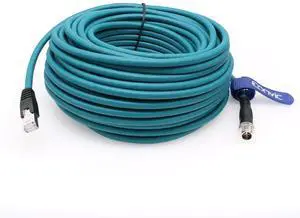 Ethernet Shielded Cable M12 X-Type 8 Position to RJ45 Cat-7e Waterproof Industrial Network High Flex Cable for Cognex (30M, Blue) Ethernet Shielded Cable M12 X-Type 8 Position to RJ45 Cat-7e Waterproof Industrial Network High Flex Cable for Cognex (30M, Blue)