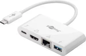 Goobay 62105 USB-C Multiport Adapter, HDMI + Ethernet, PD, White Goobay 62105 USB-C Multiport Adapter, HDMI + Ethernet, PD, White