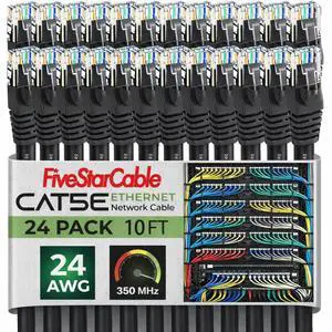24 Pack Snagless Short Cat 5e Ethernet Cable - 10 Ft, High-Speed Internet Network Cable, PoE, RJ45 Connector, Gigabit LAN Patch Cord for Router, Modem, PC, Gaming, Smart TV, PS5, Black 24 Pack Snagless Short Cat 5e Ethernet Cable - 10 Ft, High-Speed Internet Network Cable, PoE, RJ45 Connector, Gigabit LAN Patch Cord for Router, Modem, PC, Gaming, Smart TV, PS5, Black