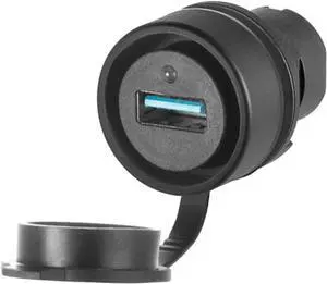 Waterproof USB A-USB A Bulkhead Connector, Black, 22mm Panel Hole | IP67 Rated, Tamper-Proof Mount, Black Bezel Waterproof USB A-USB A Bulkhead Connector, Black, 22mm Panel Hole | IP67 Rated, Tamper-Proof Mount, Black Bezel