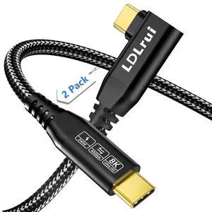 Right Angle USB C Monitor Video Display Cable 6FT 2Pack, 8K/4K@60Hz 40Gbps 240W Braided Gold-Plated, Thunderbolt 4/3 Cable Compatible, for MacBook, iPhone 17, Laptop, Portable Monitor, Docking Station Right Angle USB C Monitor Video Display Cable 6FT 2Pack, 8K/4K@60Hz 40Gbps 240W Braided Gold-Plated, Thunderbolt 4/3 Cable Compatible, for MacBook, iPhone 17, Laptop, Portable Monitor, Docking Station
