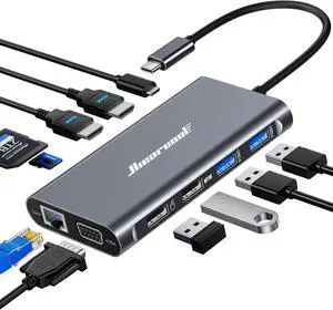 Hiearcool USB-C Docking Station for Laptop, Triple Display Dock with 4K HDMI & 1080p VGA, 11-in-1 USB-C Dock with Ethernet, 100W Charging for Home Office Hiearcool USB-C Docking Station for Laptop, Triple Display Dock with 4K HDMI & 1080p VGA, 11-in-1 USB-C Dock with Ethernet, 100W Charging for Home Office