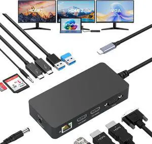 2026 New Surface Thunderbolt 4 Dock Triple Displays 4K HDMI*2+VGA, 12 in 1 Surface Pro Docking Station with Power Adapter for Surface Pro 11/10/9/8/X/7/6/5/4/3, Surface Laptop, Surface Book Go 2026 New Surface Thunderbolt 4 Dock Triple Displays 4K HDMI*2+VGA, 12 in 1 Surface Pro Docking Station with Power Adapter for Surface Pro 11/10/9/8/X/7/6/5/4/3, Surface Laptop, Surface Book Go