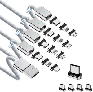 3-in-1 Magnetic Charging Cable, 3A Fast Charging (4-Pack, 3.3/3.3/6.6/6.6 ft) Magnetic Phone Charger with USB-C/Micro USB Connector Tips, 5 Pack 3-in-1 Magnetic Charging Cable, 3A Fast Charging (4-Pack, 3.3/3.3/6.6/6.6 ft) Magnetic Phone Charger with USB-C/Micro USB Connector Tips, 5 Pack