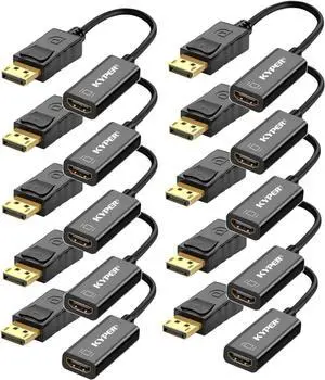 Kyper USKyper-594K (10 Pack) 4K DisplayPort to HDMI Cable, 24K Gold Plated, Uni-Directional Passive Adapter, Compatible with HP, NVIDIA, Dell, PC, Laptop, Monitor, HDTV, Projector Kyper USKyper-594K (10 Pack) 4K DisplayPort to HDMI Cable, 24K Gold Plated, Uni-Directional Passive Adapter, Compatible with HP, NVIDIA, Dell, PC, Laptop, Monitor, HDTV, Projector