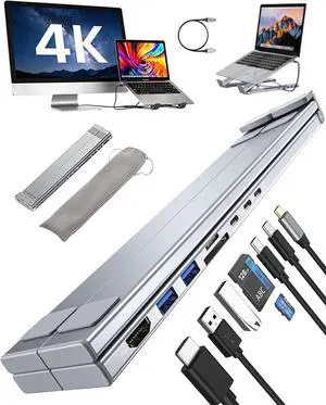 USB C Laptop Stand with Docking Station,8 in 1 Hub Laptop Stand Foldable Computer Riser with 4K HDMIPD 100W Dual Data Ports Multiport Adapter for Notebook Tablet,Portable Height Adjustable Holder USB C Laptop Stand with Docking Station,8 in 1 Hub Laptop Stand Foldable Computer Riser with 4K HDMIPD 100W Dual Data Ports Multiport Adapter for Notebook Tablet,Portable Height Adjustable Holder