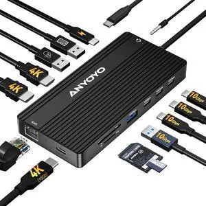 ANYOYO USB C Docking Station, 14 in 1 USB Hub for 3 Monitors, Dual 4K@60Hz HDMI & USB-C Video, 4xUSB-C(10Gbps),3X USB-A, Ethernet, SD/TF& 3.5mm Audio Multiport Adapter for Lenovo/Dell/HP (Black) ANYOYO USB C Docking Station, 14 in 1 USB Hub for 3 Monitors, Dual 4K@60Hz HDMI & USB-C Video, 4xUSB-C(10Gbps),3X USB-A, Ethernet, SD/TF& 3.5mm Audio Multiport Adapter for Lenovo/Dell/HP (Black)