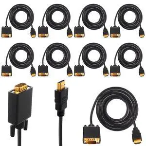 10 Pack HDMI to VGA Cable 10 Feet Uni-Directional (Male to Male) Gold-Plated HDMI to VGA Adapter for Monitor Computer Laptop Desktop PC HDTV Projector 10 Pack HDMI to VGA Cable 10 Feet Uni-Directional (Male to Male) Gold-Plated HDMI to VGA Adapter for Monitor Computer Laptop Desktop PC HDTV Projector